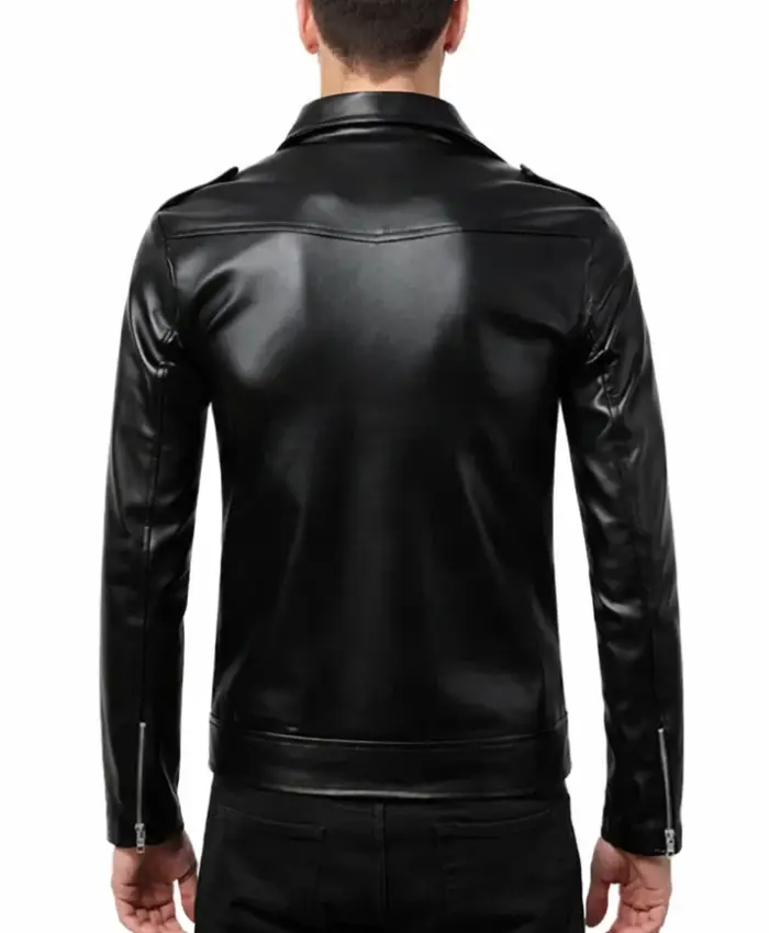 Mens Buston Black Shining Leather Biker Jacket