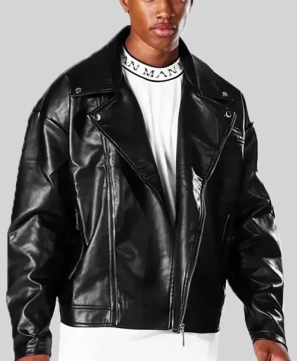 Mens Oversized Black Biker Jacket