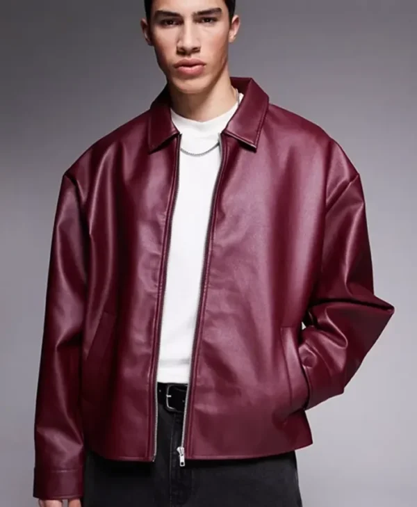 Men’s Oversized Burgundy Leather Jacket