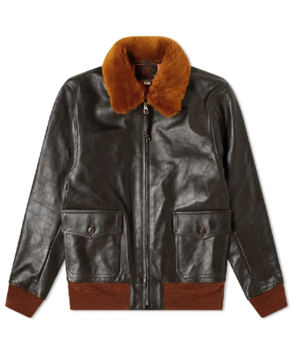 Mens Shearling Collar Black Leather jacket