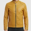 Mens Yellow Cafe Racer Leather Jacket