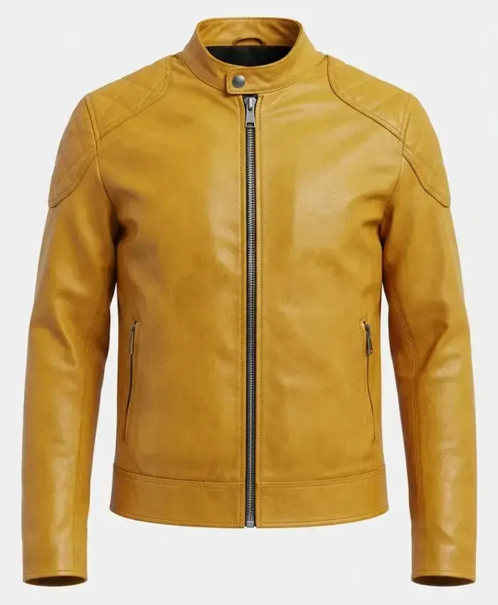 Men's Yellow Cafe Racer Leather Jacket