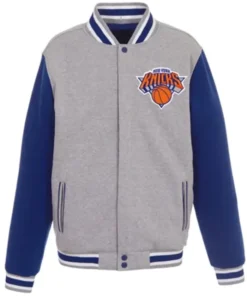 NY Knicks Grey And Royal Varsity Jacket
