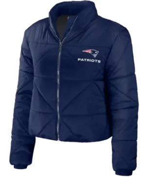 New England Patriots Blue Cropped Puffer Jacket