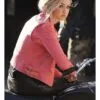 New York City 2025 Gigi Hadid Pink Biker Leather Jacket