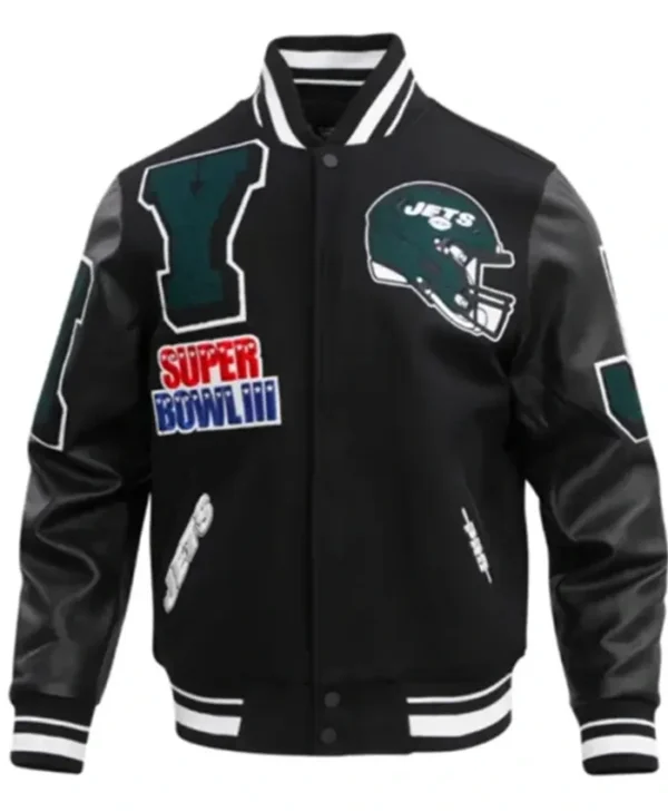New York Jets Mashup Rib Black Varsity Jacket