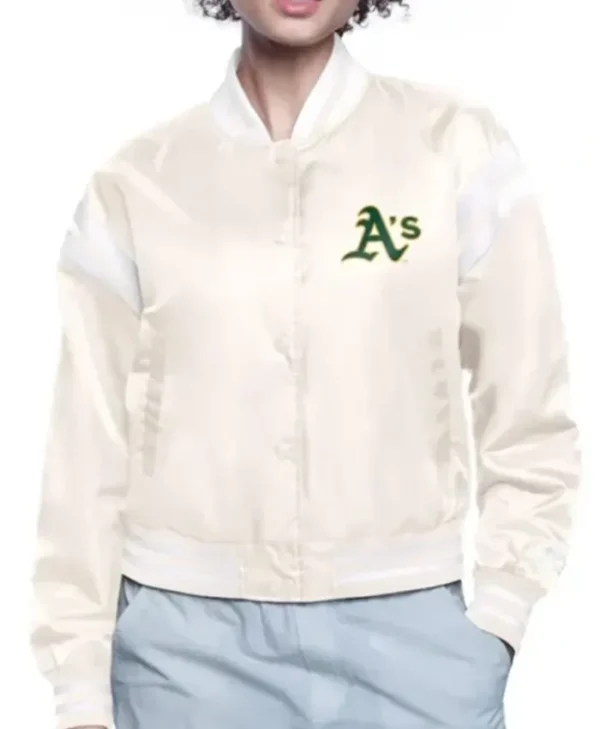 Oakland Athletics Printed Logo Cream Varsity Jacket