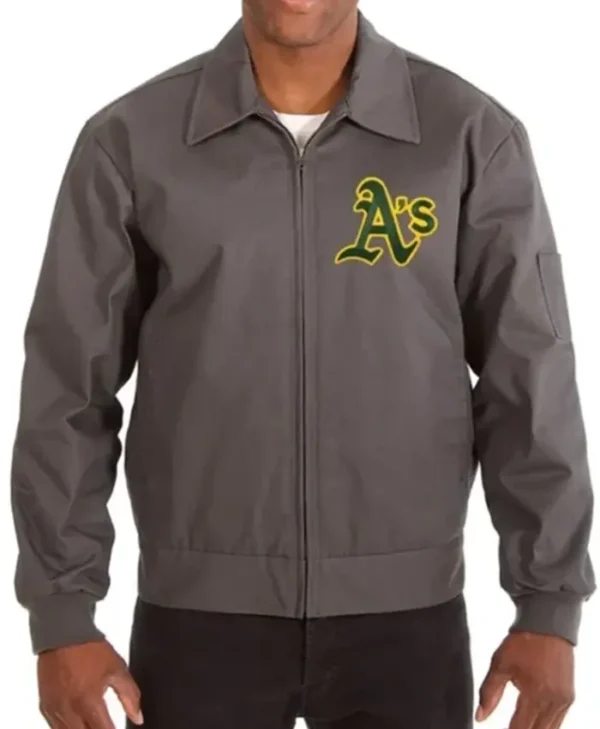 Oakland Athletics Workwear Grey Bomber Jacket