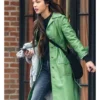 American Singer Olivia Rodrigo Green Leather Coat