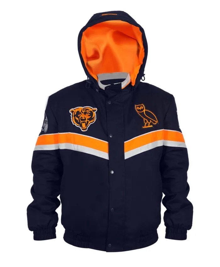 American Football Team Chicago Bears OVO Sideline Navy Blue Hooded Jacket For Men & Women