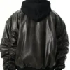 Oversized Black Hooded Leather Jacket