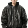 Oversized Black Leather Hooded Jacket