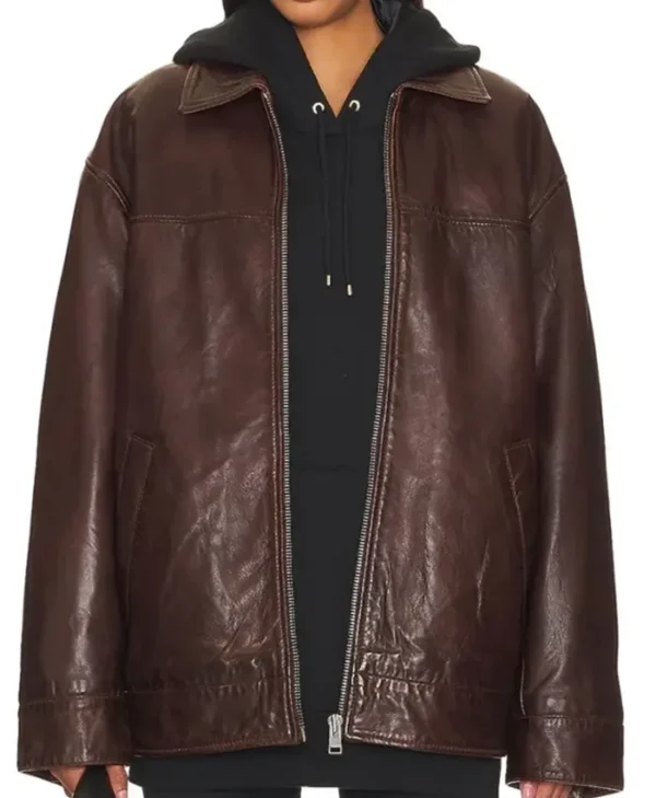 Oversized Brown Leather Jacket