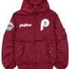 Shop PhiladelphiPhiladelphia Phillies Historic L-2B Hooded Jacketa Phillies Historic L-2B Red Satin Bomber Hooded Jacket