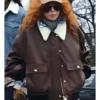 Natasha Lyonne Poker Face S2 Charlie Cale Leather Shearling Jacket