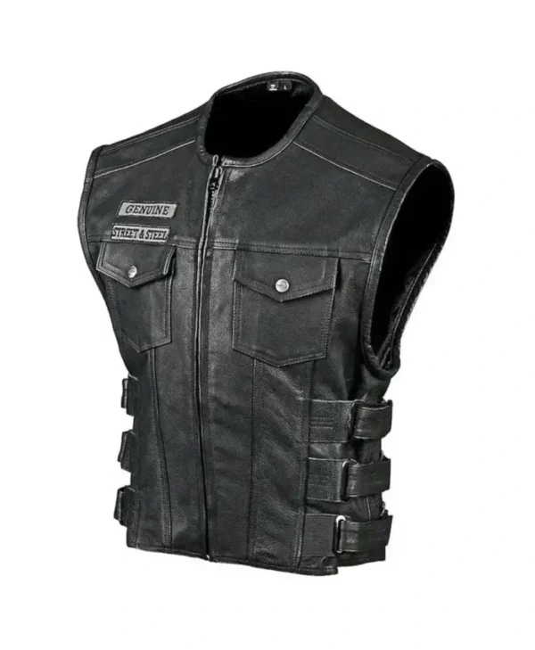 Shop Buy Dorm Street & Steel Anarchy Black Leather Belted Vest For Women