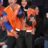 Kylie Jenner Knicks Game 2025 Orange Leather Jacket