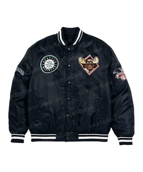 Order Now Baseball Seattle Mariners Mariner Moose Satin Varsity Jacket For Sale