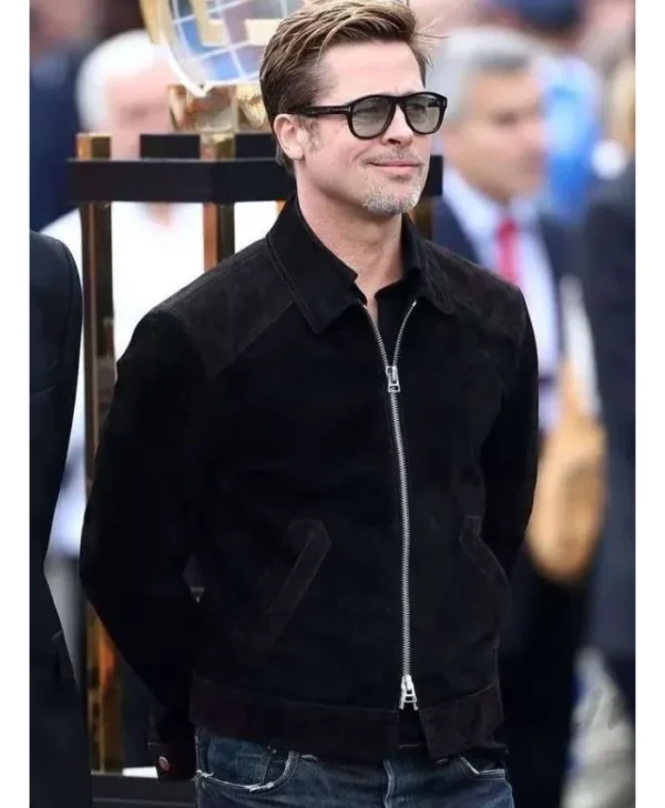 Sonny Hayes F1 Movie 2025 Brad Pitt Black Suede Leather Jacket