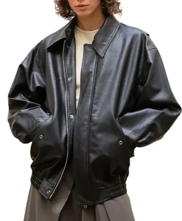 Women Black loose fit Leather Jacket