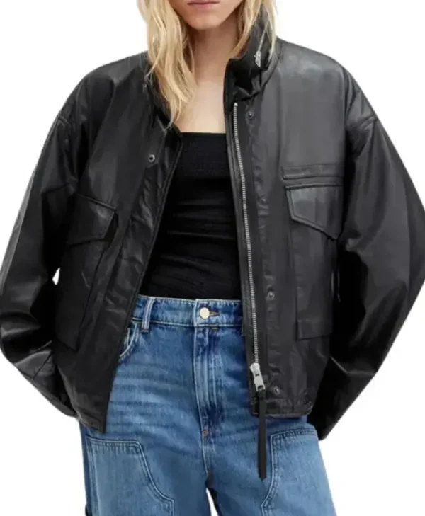 Women Slouchy Leather Black Jacket