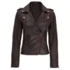 Asymmetrical Design Women’s Brown Biker Leather Jacket