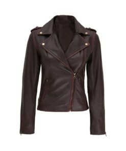 Asymmetrical Design Women’s Brown Biker Leather Jacket