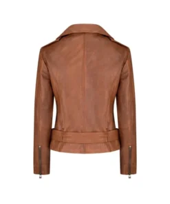 Women’s Tan Brown Biker Asymmetrical Leather Jacket