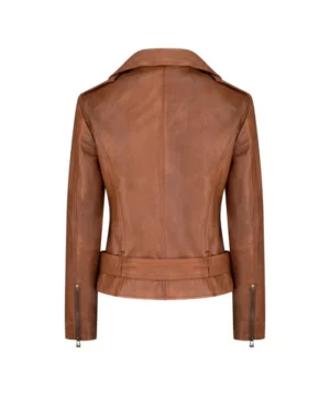 Women’s Tan Brown Biker Asymmetrical Leather Jacket