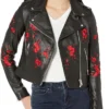 Womens Black Floral Leather Jacket