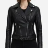 Womens Black Leather Asymmetrical Biker Jacket