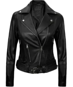 Womens Black Leather Asymmetrical Biker Jacket