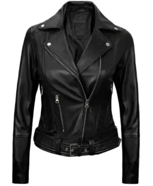 Womens Black Leather Asymmetrical Biker Jacket
