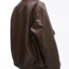Womens Leather Brown Oversized Bomber Jacket