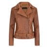 Women’s Asymmetrical Tan Brown Leather Biker Jacket