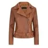Women’s Asymmetrical Tan Brown Leather Biker Jacket