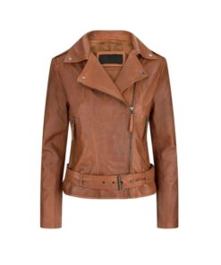 Women’s Asymmetrical Tan Brown Leather Biker Jacket
