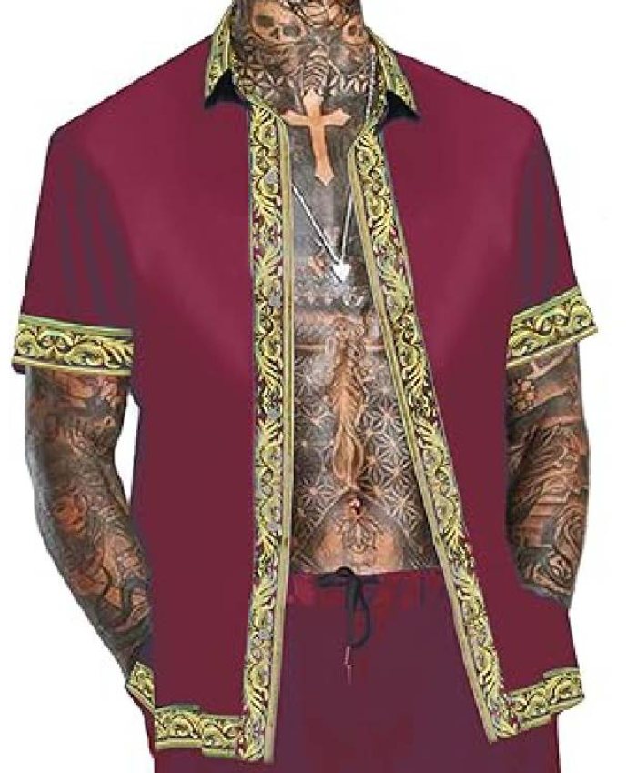 90 Day Fiance Pillow Talk Burgundy and Gold Trim Pajamas