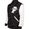Shop 90’s Providence Friars Black and White Varsity WoolLeather Jacket