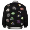 All Teams Logo Patches Black Bomber Cotton Jacket Of NFL