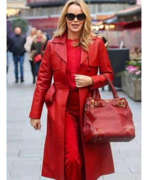 Shop Actress Amanda Holden Red Trench Leather Coat