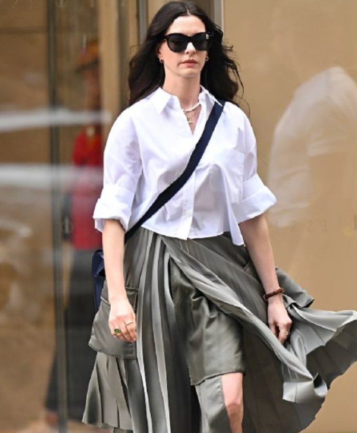 Shop The Devil Wears Prada 2 Anne Hathaway White Cropped Shirt