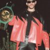 Rapper Bad Bunny Black and Red Leather Jacket
