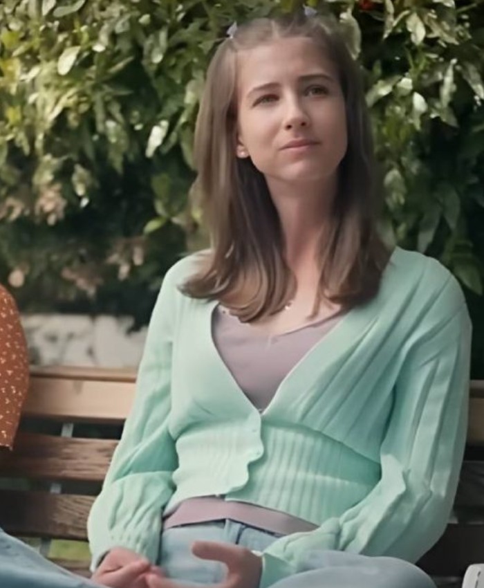 Emily Film Before Your Father Finds Us 2025 Jaeda Lily Miller Wool Light Green Cardigan