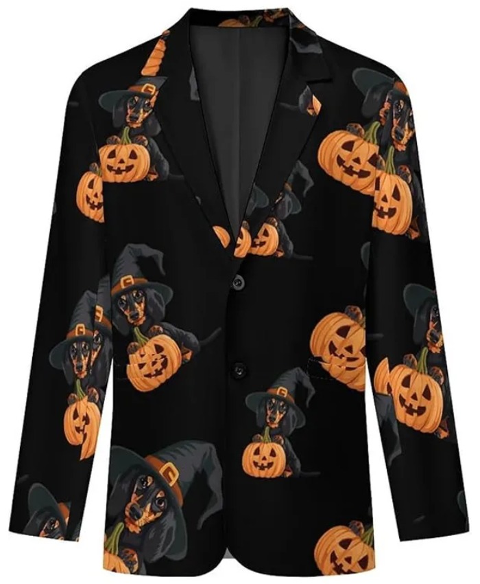 Halloween Witch Dachshund Dog Pumpkin Blazer