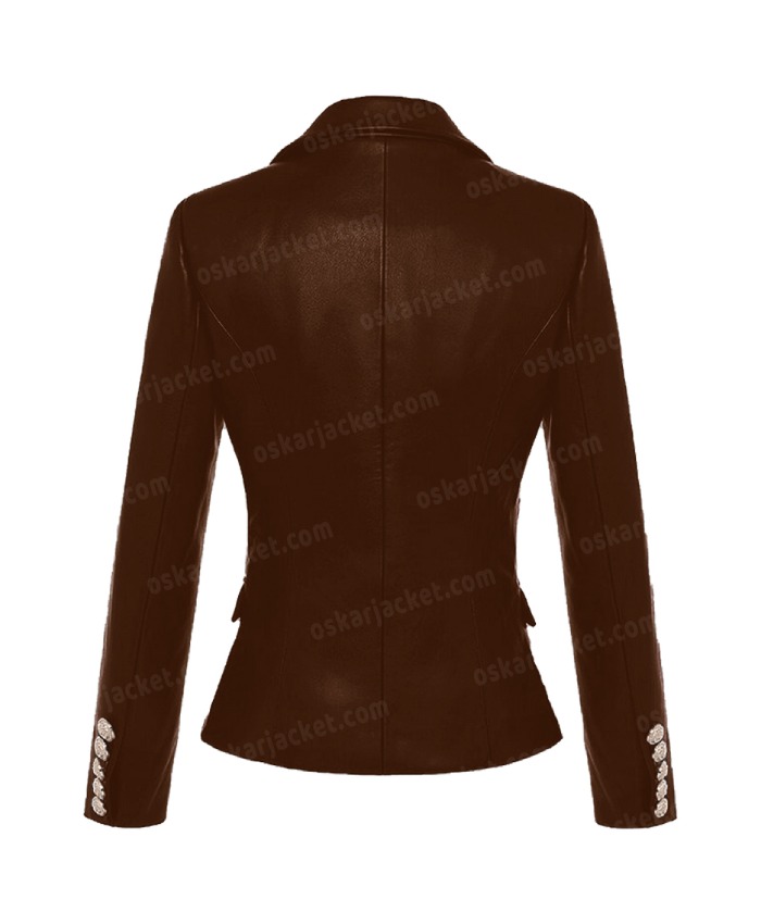 Women Kim Kardishian Leather Brown Blazer Coat
