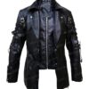 Men Steampunk Gothic Leather Coat Jacket - Black