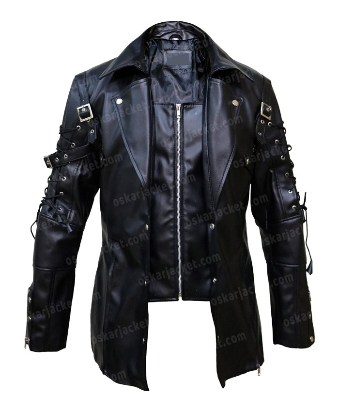 Men Steampunk Gothic Leather Coat Jacket - Black