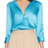 Shop Celebrity Family Feud Farrah Aldjufrie Blue Silk Blouse