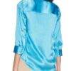 Farrah Aldjufrie Celebrity Family Feud Blue Silk Shirt